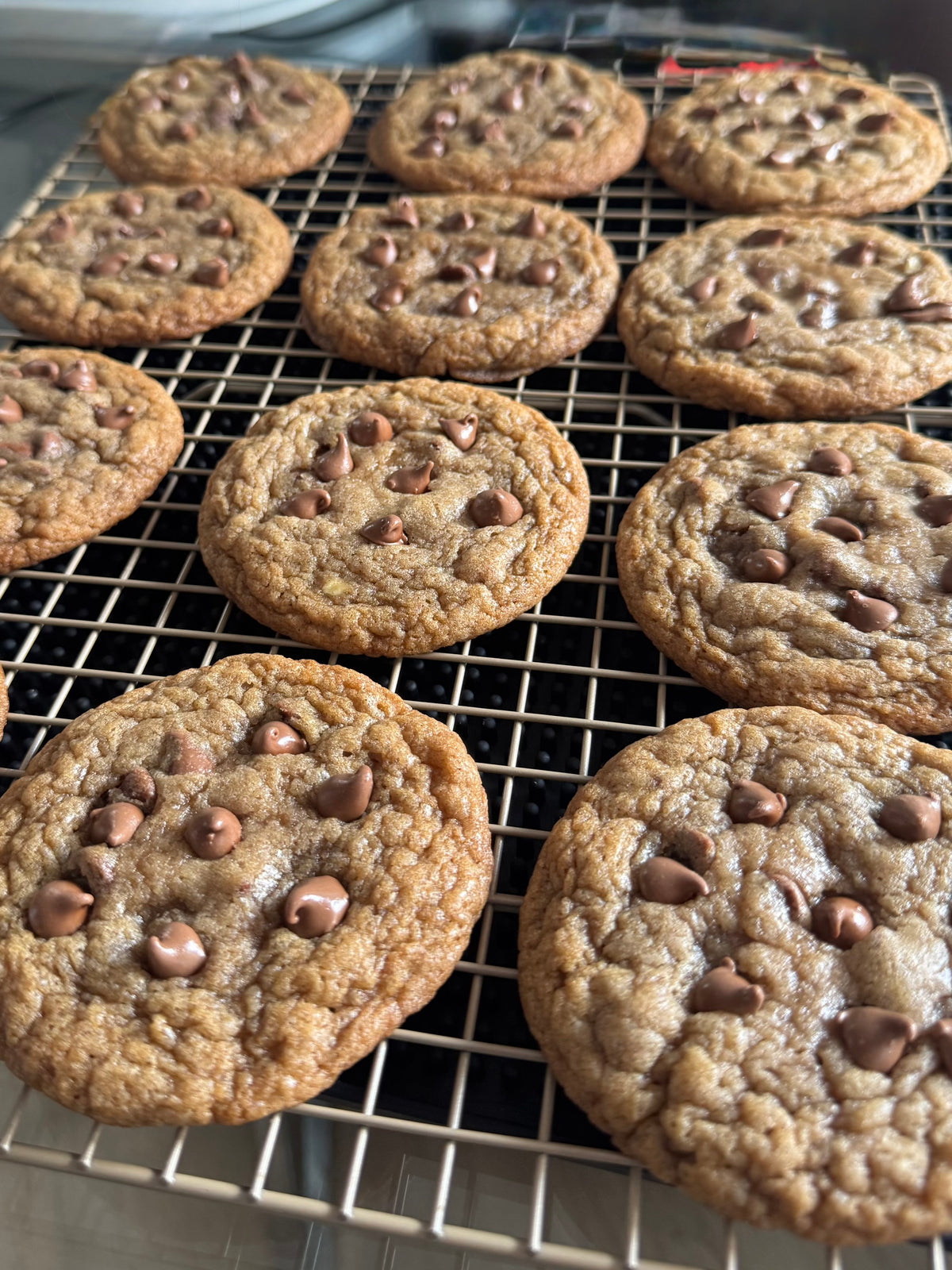 Golden brown banana bread chocolate chip cookies.